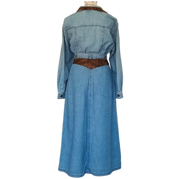 90s denim set embellished shirt & maxi button front skirt - Picture 3 of 10